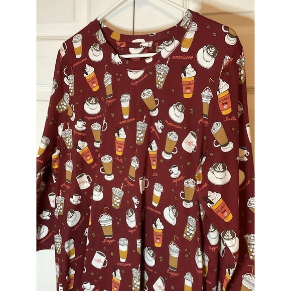 Sleep Sense Maroon Fall Frappe Coffee Cappuccino Lounge Pajama Top Large New - Picture 2 of 4
